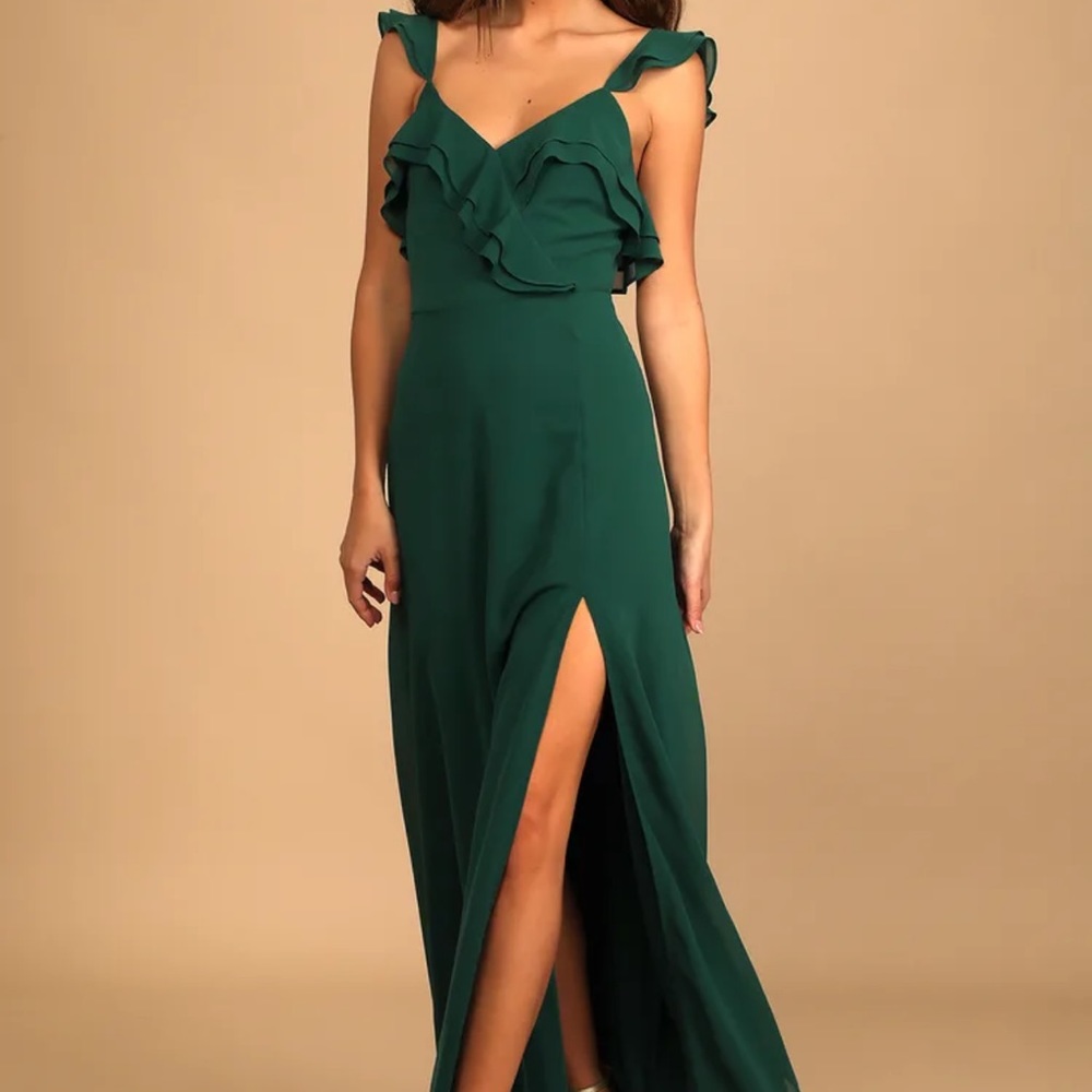 Lulus Adoring Glances Green Ruffled Maxi Dress